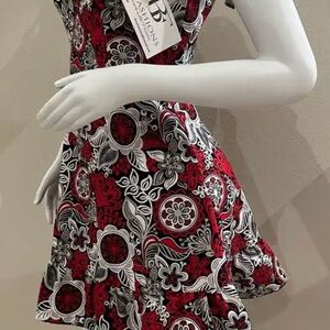 Floral Red and Black Dress